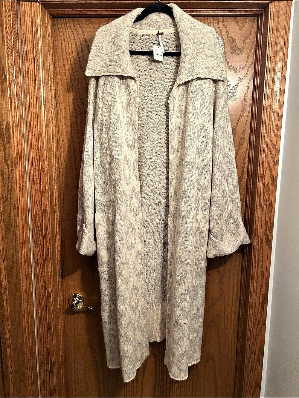 Free People NWT Long Cardigan in Gray & Cream Size Large